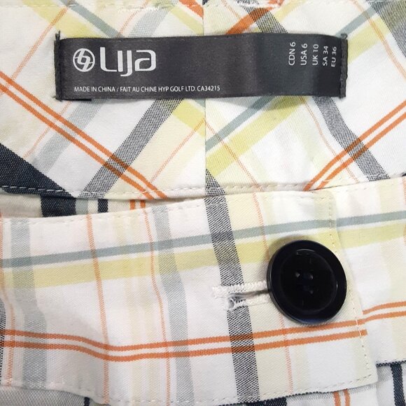 Lija Plaid Golf Shorts Cream Blue Orange Size 6 Bermuda Outdoor Preppy Easy Care - Picture 10 of 10